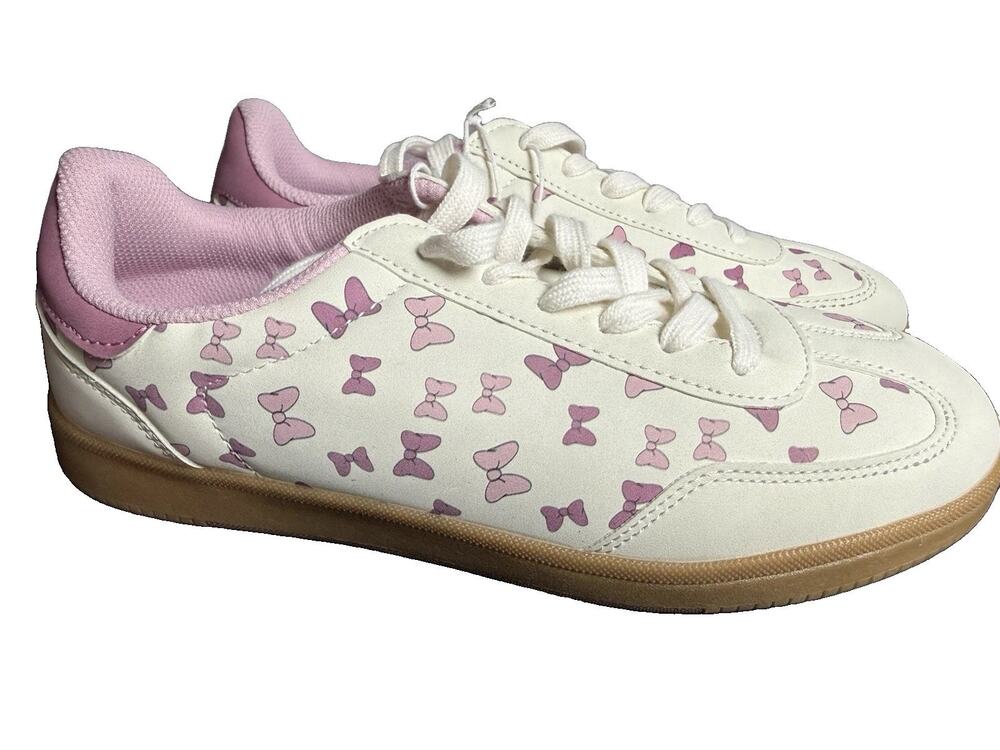 Disney Minnie Mouse Bow Print Sneakers Women’s Size 9 White Pink New Defects